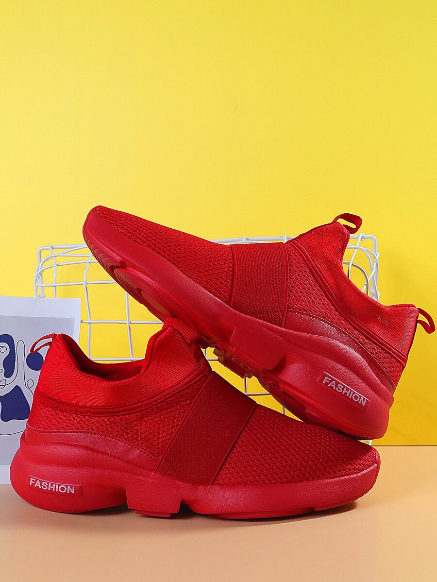 Zapatillas para correr con detalle de letras para hombre Zapatillas para caminar de malla - Rojo - Ver 1