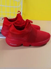 Zapatillas para correr con detalle de letras para hombre Zapatillas para caminar de malla - Rojo - Ver 3