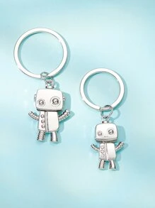 2入組情侶機器人吊墜鑰匙圈 - 銀色 - 查看 1