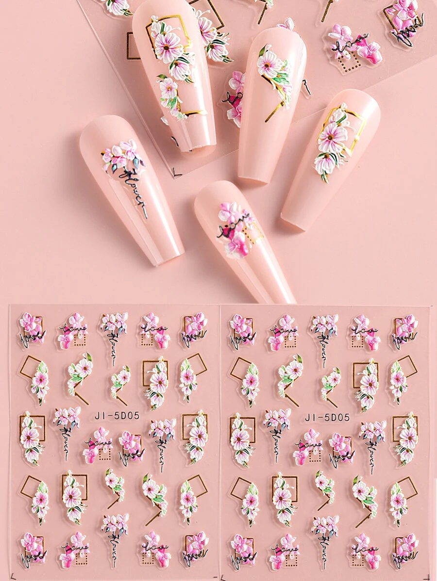 FULL BEAUTY 2sheets Flower Print Nail Art Sticker - Multicolor - View 1