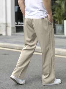 Manfinity Men's Loose Pants With Slant Pockets And Drawstring Waist - Khaki - View 2