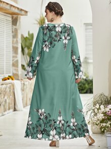 Al Najma Vestido modesto de manga larga con estampado floral para tallas grandes