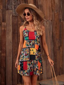 SHEIN VCAY Vestido de tirantes con estampado de retazo - Multicolor - Ver 5