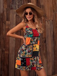 SHEIN VCAY Vestido de tirantes con estampado de retazo - Multicolor - Ver 3