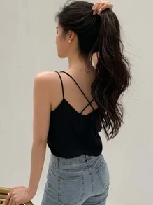 DAZY Top de tirantes sólido - Negro - Ver 4