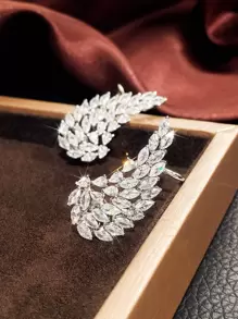 Cubic Zirconia Decor Earrings - Silver - View 3