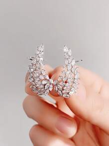 Cubic Zirconia Decor Earrings - Silver - View 4