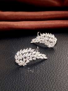 Cubic Zirconia Decor Earrings - Silver - View 5