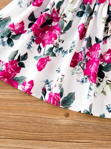 SHEIN Young Girl Floral Print Ruffle Trim Bow Front Dress - Multicolor - View 4