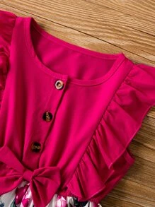 SHEIN Young Girl Floral Print Ruffle Trim Bow Front Dress - Multicolor - View 7