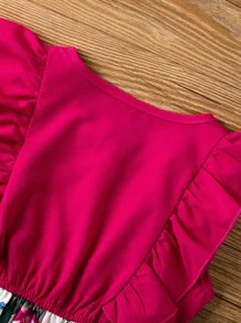 SHEIN Young Girl Floral Print Ruffle Trim Bow Front Dress - Multicolor - View 5