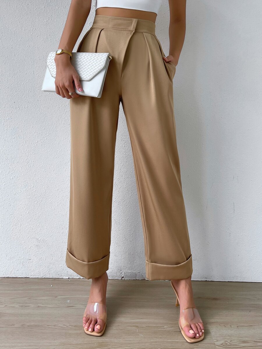 Rafferiza High Waist Plicated Detail Wide Leg Trousers - Khaki - View 1