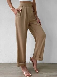 Rafferiza High Waist Plicated Detail Wide Leg Trousers - Khaki - View 3