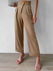 Rafferiza High Waist Plicated Detail Wide Leg Trousers - Khaki - View 5
