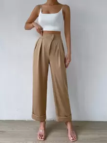 Rafferiza High Waist Plicated Detail Wide Leg Trousers - Khaki - View 6