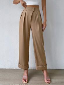 Rafferiza High Waist Plicated Detail Wide Leg Trousers - Khaki - View 7