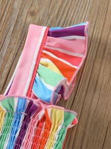 SHEIN Niñitas Vestido línea A de rayas con fruncido fruncido - Multicolor - Ver 5