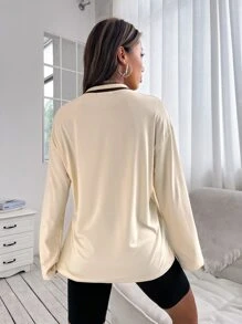 SHEIN Unity Letter Graphic Quarter Zip Drop Shoulder Tee - Apricot - View 2