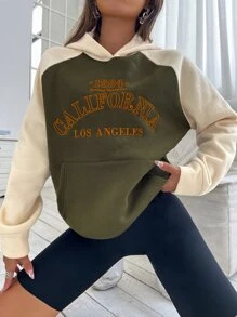 SHEIN Unity 字母刺绣插肩袖连帽衫，长袖上衣 - 彩色 - 查看 2