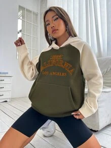 SHEIN Unity 字母刺绣插肩袖连帽衫，长袖上衣 - 彩色 - 查看 4