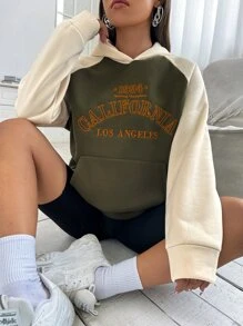 SHEIN Unity 字母刺绣插肩袖连帽衫，长袖上衣 - 彩色 - 查看 5