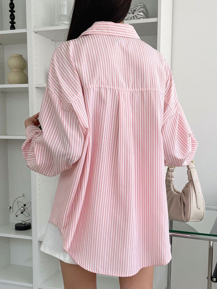 Striped Drop Shoulder Shirt,Fall Clothes Long Sleeve Top