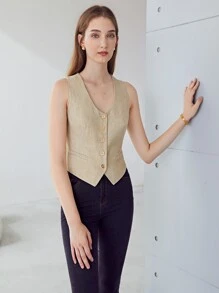 MOTF PREMIUM LINEN GOLD SHIMMER FABRIC WAISTCOAT - Khaki - View 4
