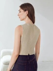 MOTF PREMIUM LINEN GOLD SHIMMER FABRIC WAISTCOAT - Khaki - View 3