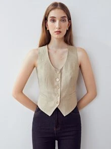 MOTF PREMIUM LINEN GOLD SHIMMER FABRIC WAISTCOAT - Khaki - View 2
