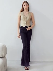 MOTF PREMIUM LINEN GOLD SHIMMER FABRIC WAISTCOAT - Khaki - View 5