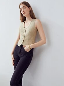 MOTF PREMIUM LINEN GOLD SHIMMER FABRIC WAISTCOAT - Khaki - View 8