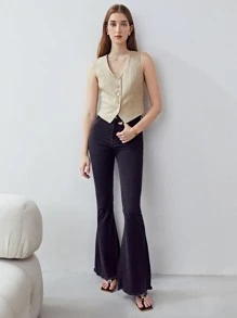 MOTF PREMIUM LINEN GOLD SHIMMER FABRIC WAISTCOAT - Khaki - View 10