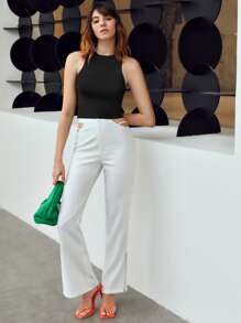 BizChic 素色條紋針織背心上衣工作服 - 黑色 - 查看 3