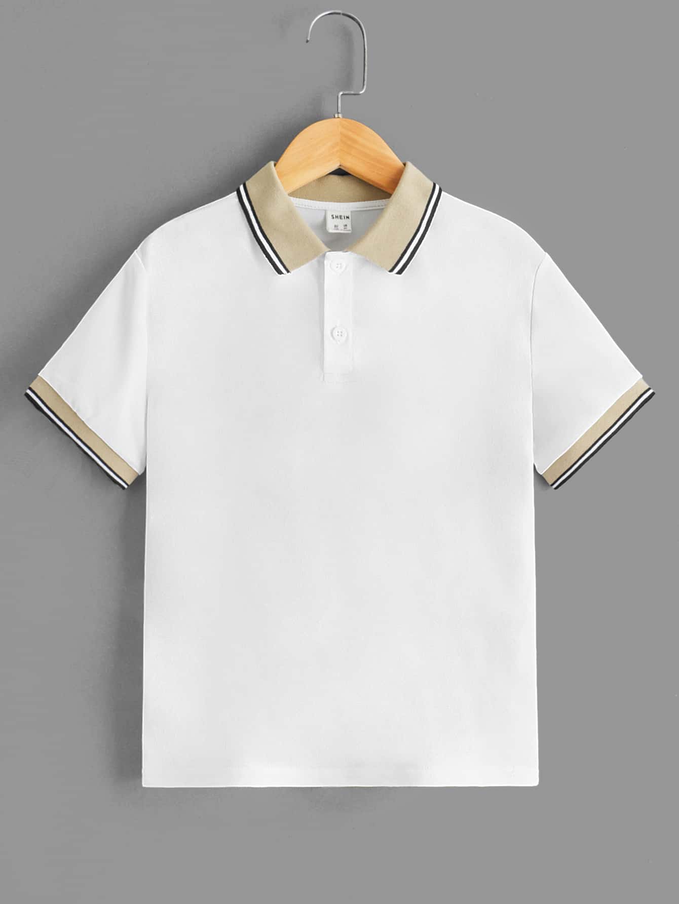 SHEIN 男孩條紋飾邊POLO衫