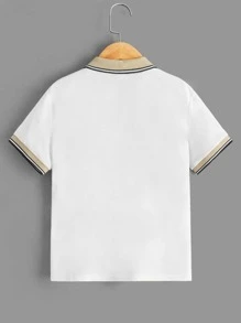 SHEIN 男孩條紋飾邊POLO衫