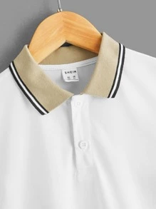 SHEIN 男孩條紋飾邊POLO衫