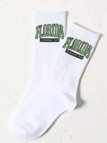 Calcetines de tripulación con estampado de letra - Blanco - Ver 2