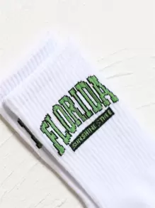 Calcetines de tripulación con estampado de letra - Blanco - Ver 3