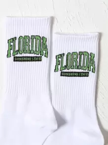 Calcetines de tripulación con estampado de letra - Blanco - Ver 4