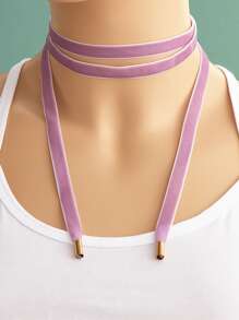 極簡風格緞帶項鍊 - 紫色 - 查看 1