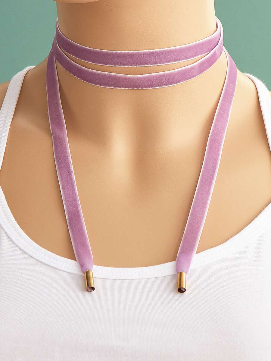 極簡風格緞帶項鍊 - 紫色 - 查看 1