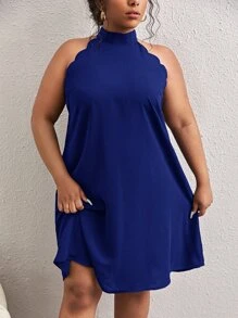 SHEIN Frenchy Đầm Plus Size Sò điệp màu trơn Giải trí - Xanh đậm - Xem 5