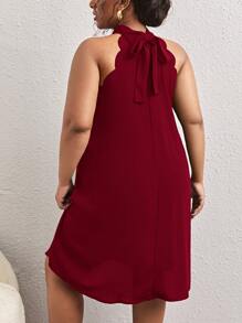 SHEIN Frenchy Plus Scallop Trim Halter Neck Tunic Dress - Burgundy - View 2