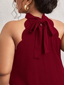 SHEIN Frenchy Plus Scallop Trim Halter Neck Tunic Dress - Burgundy - View 3