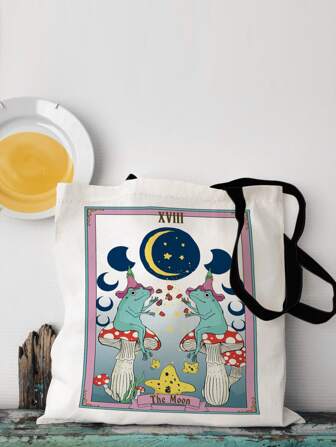 青蛙和月亮圖案購物包書包適合畢業生、青少年女孩、新生、大二、大三和大四學生、大學和高中，非常適合戶外、旅行和返校