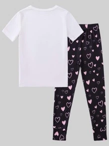 Toddler Girls Heart & Unicorn Print Snug Fit PJ Set - Black and White - View 2