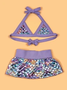 2pcs Fish Scale Decor Pet Bikini Set Halloween Halloween Costumes - Purple - View 2