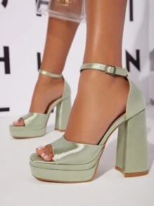 Tacones chunky con plataforma tobillo ajustable - verde menta - Ver 1