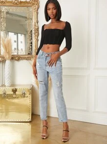 Ruched Hook And Eye Back Top - Black - View 5