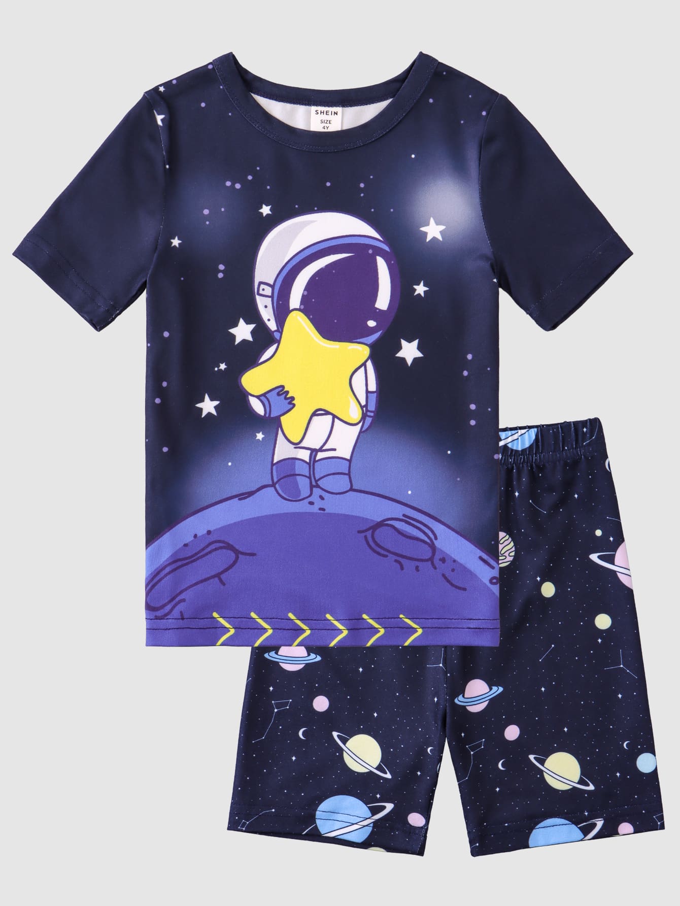 Niños Conjunto de pijama astronauta & con estampado de galaxia ajustado - Azul Marino - Ver 1